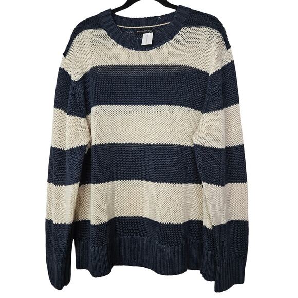 NEW Banana Republic XL Navy Striped Linen Relaxed Sweater Coastal Nautical - Picture 1 of 5